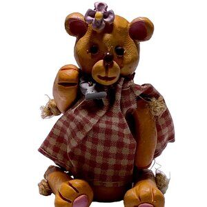 Russ Berrie & Co. 13900 Collectible Jointed Mini’s Wooden Bear Shelf Sitter VTG